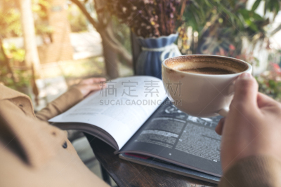 书,女人,咖啡,办公室,休闲活动,水平画幅,书店,早晨,商店
