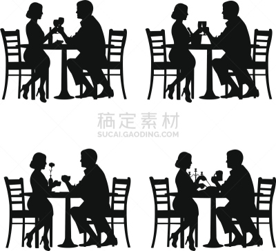 晚餐,浪漫,异性恋,两个座位的桌子,茶几,绘画插图,新婚夫妇,香槟,仅一朵花,青年人