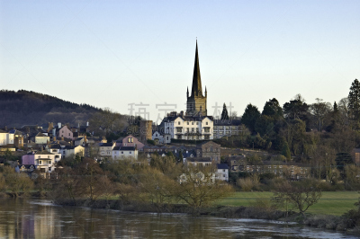 城镇,,河畔罗思,英国怀河,forest of dean,赫里福德郡,天空,教堂,水平画幅,山