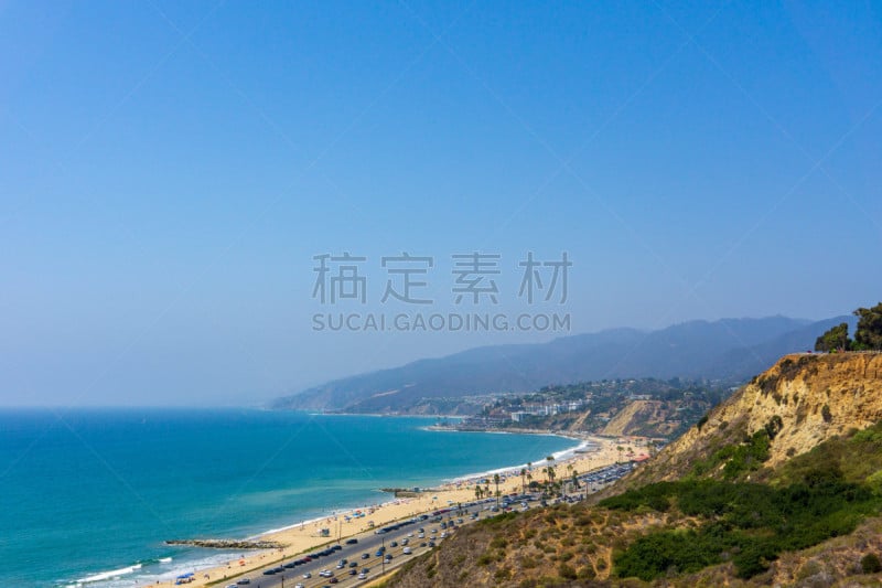 太平洋帕利塞德,海岸线,水,天空,水平画幅,沙子,无人,洛杉矶县,夏天,户外