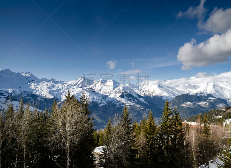 雪,阿尔卑斯山脉,法国,地形,雷札克,晴朗,山景城,滑雪场,大镇海滩,挨着