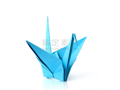 鹤,蓝色,折纸工艺,分离着色,艺术,折叠的,水平画幅,符号,鸟类,特写