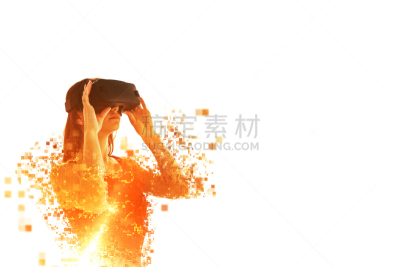 未来,眼镜,现代,技术,女人,概念,像素化,人,网络空间,玻璃杯