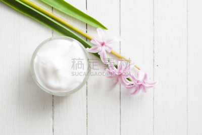 面霜,风信子,留白,水平画幅,高视角,无人,spa美容,奶油,乡村风格,化妆用品