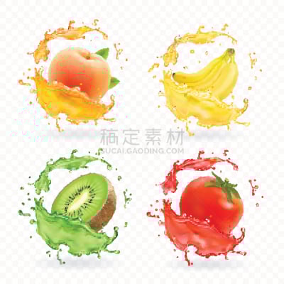 桃,果汁,杏,西红柿,清新,矢量,水果,香蕉,溅,写实