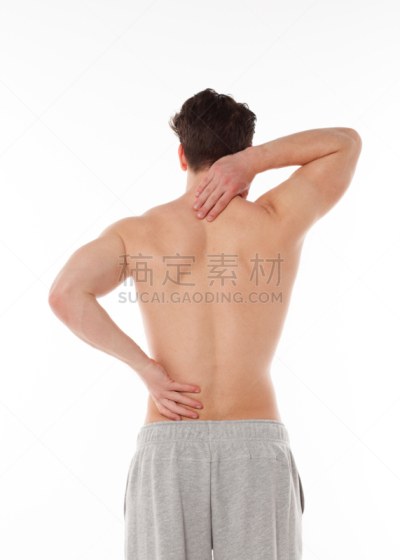 男人,背面视角,红色,穿衣服,斑点,手,颈痛,僵硬的肩膀,脊柱,躯干