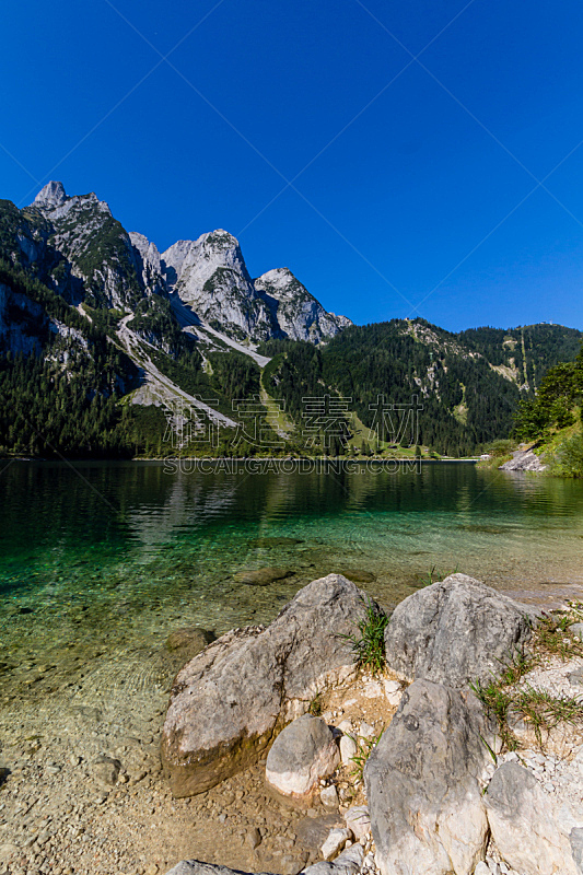 湖,奥地利,阿尔卑斯山脉,欧洲,地形,山脉,垂直画幅,度假胜地,戈绍,无人