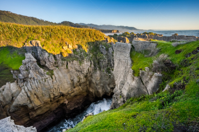 punakaiki,薄饼岩,呼吸孔,地形,新西兰,格雷茅斯,新西兰南岛,石灰石,水,美