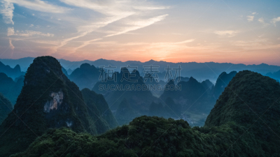 黎明,山脉,航拍视角,天空,早晨,石灰石,阳朔,草,山脊,著名景点