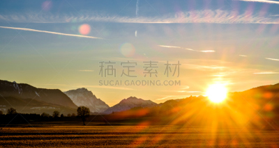 阿尔卑斯山脉,天空,水平画幅,伦格里斯,巴特特尔茨－沃尔夫拉策豪森县,无人,伊萨尔河,户外,卡尔文德尔山脉,巴伐利亚