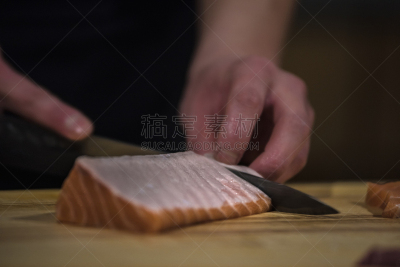 清新,切片食物,三文鱼,工艺品,板前厨师,鲑鱼排,商业厨房,生鱼片,餐刀,海产