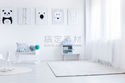 婴儿,家具,卧室,圣伯纳犬,白色,床,太空,水平画幅,无人,柜子