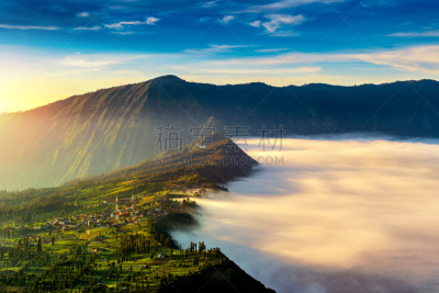 bromo-tengger-semeru national park,爪哇,早晨,乡村,东,印度尼西亚,万绕,塞梅鲁火山,滕格尔火山,东爪哇