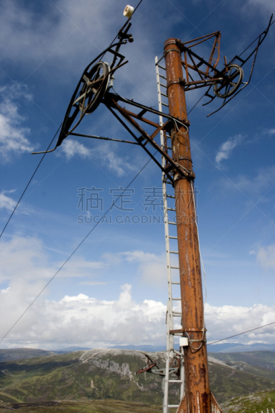 滑雪缆车,垂直画幅,无人,苏格兰,生锈的,山脉,彩色图片,电缆绞车,山顶,摄影