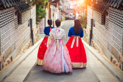 韩服,韩国,城镇,首尔,远古的,朝鲜半岛,女人,平衡折角灯,美,少量人群