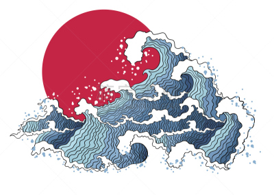 波浪,绘画插图,太阳,海啸,波形,绘画作品,日本人,海洋,海军,轮廓线画