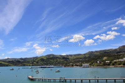 新西兰,akaroa,自然,水,天空,水平画幅,码头,绿色,云,地形