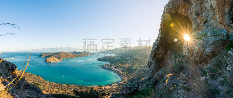 斯皮纳隆加,克里特岛,希腊,山,全景,洞穴,看风景,伊劳达,圣尼古拉奥斯,废墟