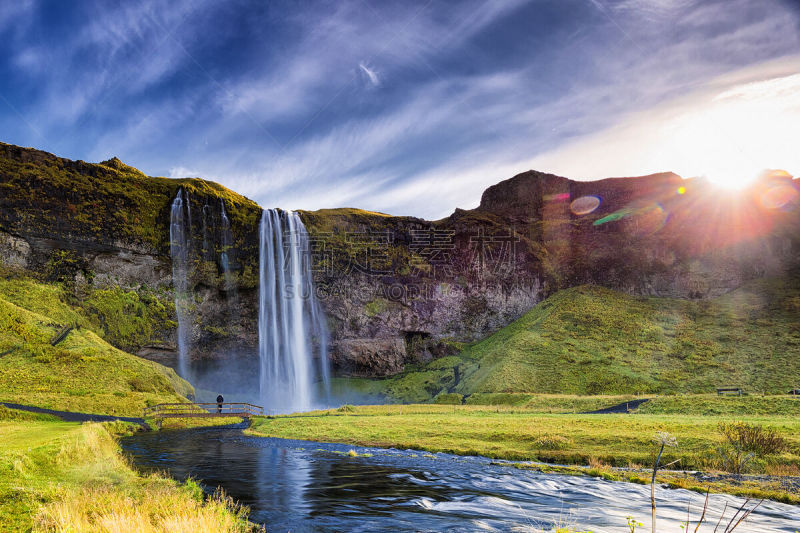 seljalandsfoss waterfall,冰岛国,南,太阳,hraunfossar,瀑布,维克,景观设计,冰岛中南部,地形