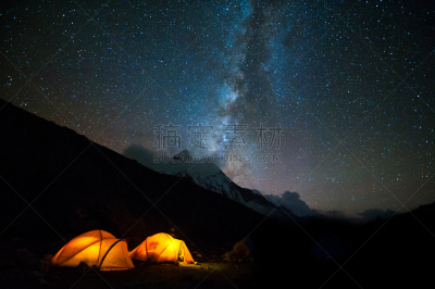 喜马拉雅山脉,尼泊尔,银河系,在上面,天空,星系,水平画幅,夜晚,雪,无人