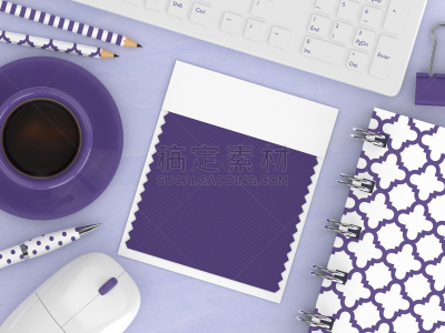 3d render of workspace with ultra violet swatch card