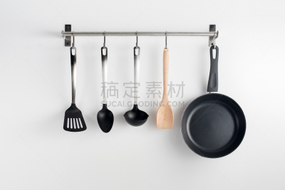 锅,悬挂的,厨房,墙,厨房器具,水平画幅,无人,家庭生活,烹调用具,成品