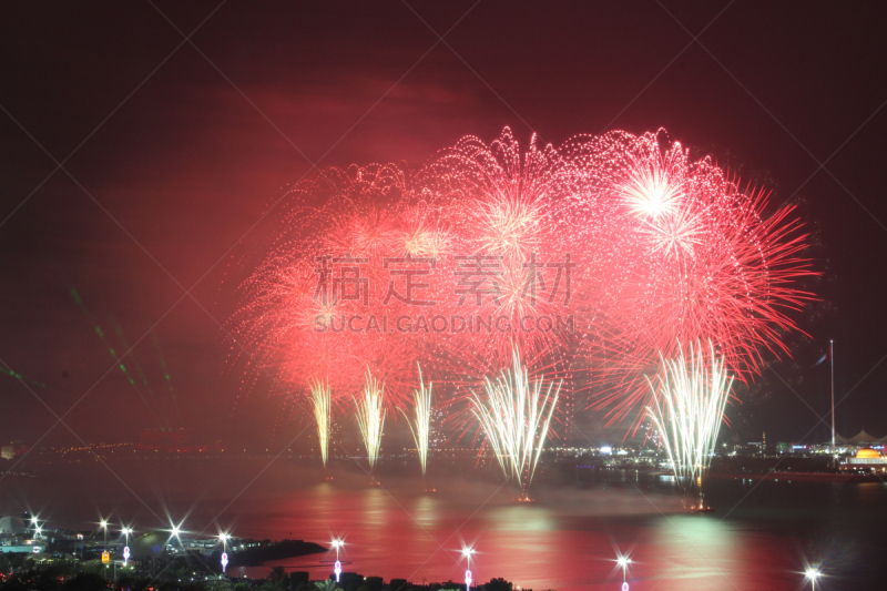 焰火,红色,特写,天空,水平画幅,美国国庆日,夜晚,新年,明亮