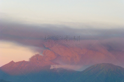 爪哇,水平画幅,山,早晨,户外,烟,云景,红色,火山,活火山