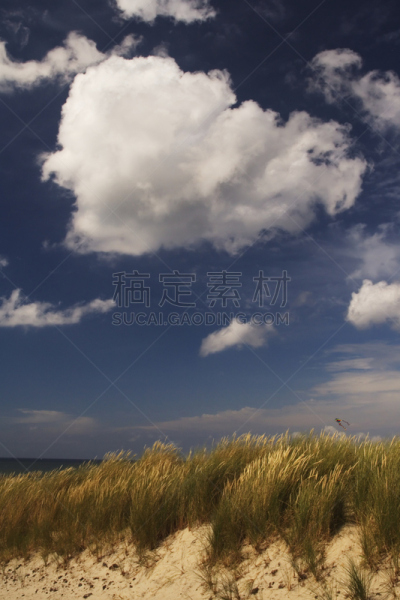 沙丘,云,泰尔斯海灵岛,风筝,垂直画幅,无人,蓝色,草,海洋,白色