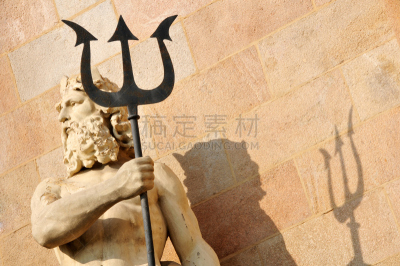 海王神,三叉乾,水平画幅,墙,无人,阴影,石材,希腊神话,损坏的,古典神明