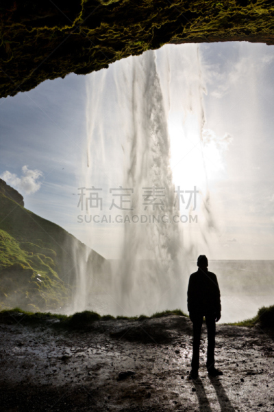 在之后,瀑布,男人,人,非凡的,自然,旅游目的地,垂直画幅,剪影,度假