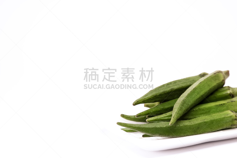 秋葵,白色,背景,分离着色,留白,水平画幅,维生素,乡村风格,工作室,植物