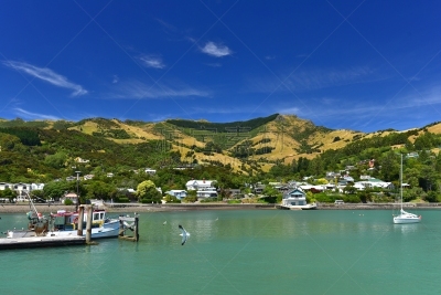 海港,新西兰坎特伯雷地区,新西兰,akaroa,乡村,新西兰南岛,水,天空,美,水平画幅