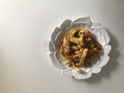咖喱,酱汁,自制的,白色,鸡肉,盘子,牛奶,香料,芫荽叶,食品