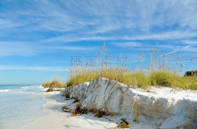 佛罗里达,自然美,海岸线,天空,水平画幅,沙子,无人,夏天,户外,草