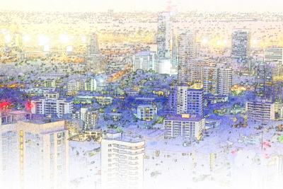 水彩画颜料,铅笔画,抽象,多色的,伦敦城,建筑外部,留白,边框,艺术