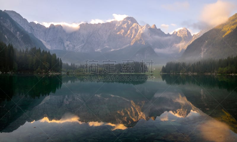 湖,山,意大利,在上面,julian alps,黎明,自然,水,美,水平画幅