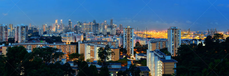 新加坡,城市天际线,滨海湾 ,水平画幅,建筑,夜晚,无人,全景,黄昏,户外