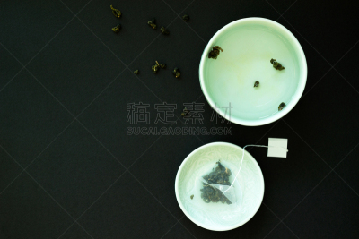 茶碟,茶话会,日式茶杯,茶叶,黑色背景,留白,芳香的,水平画幅,纺织品,无人