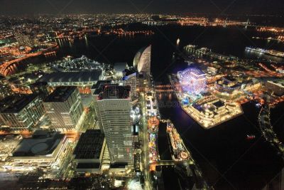 横滨,水平画幅,夜晚,无人,海港,日本,照明设备,城市,建筑结构,海洋
