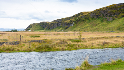 风景,河流,塞里雅兰瀑布,seljalandsfoss waterfall,河床,河岸,冰岛国,水,水平画幅,山