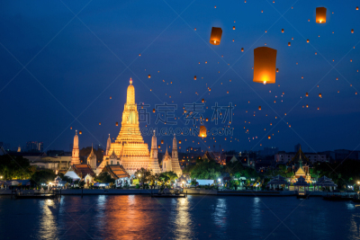 灯笼,曼谷,充气筏,背景,城市,郑王庙,室内过夜,寺庙,传统,圣诞装饰物