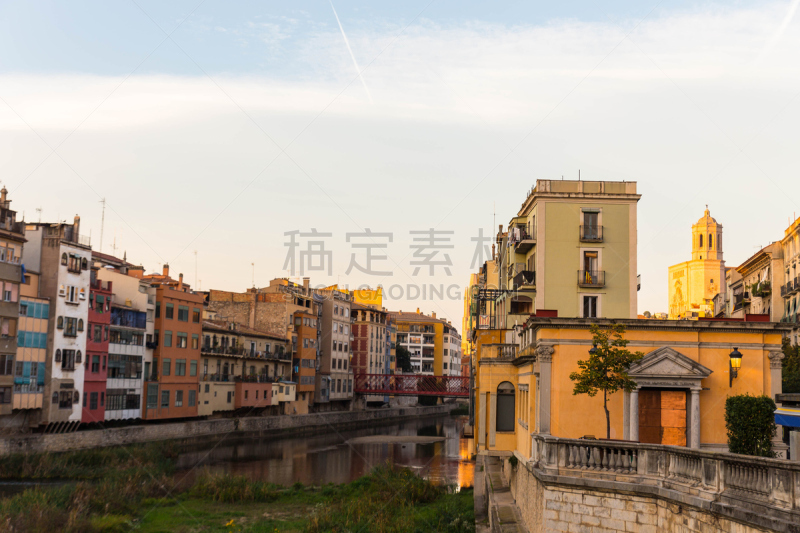 城市,西班牙,桥,赫罗纳,在上面,onyar river,河流,水,近景,古董