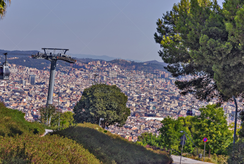 都市风景,巴塞罗那,城市天际线,水平画幅,旅行者,夏天,哥特式风格,长方形会堂,屋顶,兰布拉大道