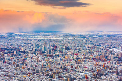 札幌,日本,城市天际线,冬天,商务,寒冷,千岁,曙暮光,黄昏,雪