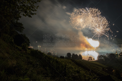 焰火,水平画幅,无人,史皮兹,户外,瑞士,新年前夕,放焰火,图恩湖,八月