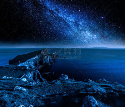 斯凯岛,苏格兰,内斯特角灯塔,银河系,在上面,天空,星系,水平画幅,星星,夜晚