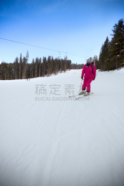 滑雪坡,滑雪运动,女性,班斯科,滑雪度假,垂直画幅,美,休闲活动,雪,美人