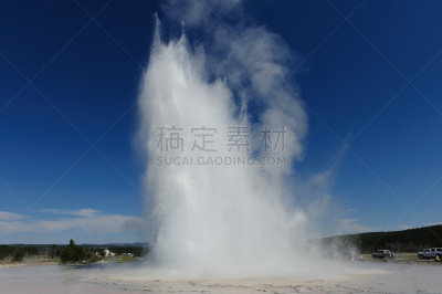 大泉间歇泉,水,天空,美国西部,怀俄明,古老的,湖,白色,水槽,著名景点