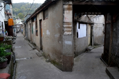 浙江省,渔镇,岛,中国,舟山,天空,水平画幅,山,无人,乡村